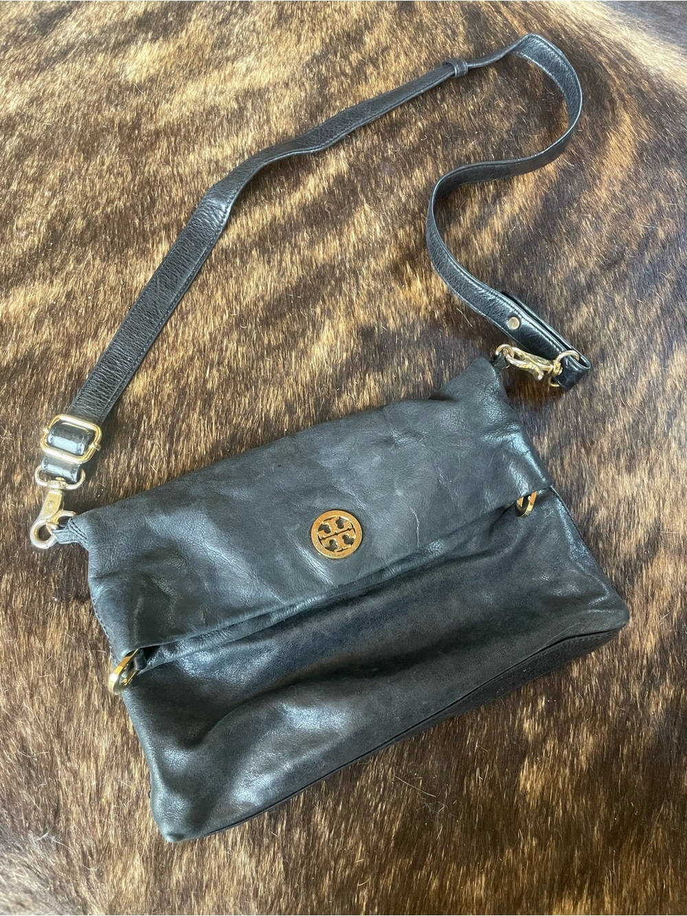 Tory Burch Black Leather Dena Crossbody Bag